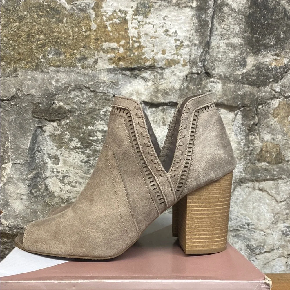 Fergalicious Women's Tan Peep Toe Booties